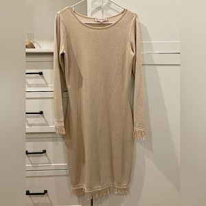 Metallic Gold Knit Long Sleeve Fringe Nanette Lepore Dress